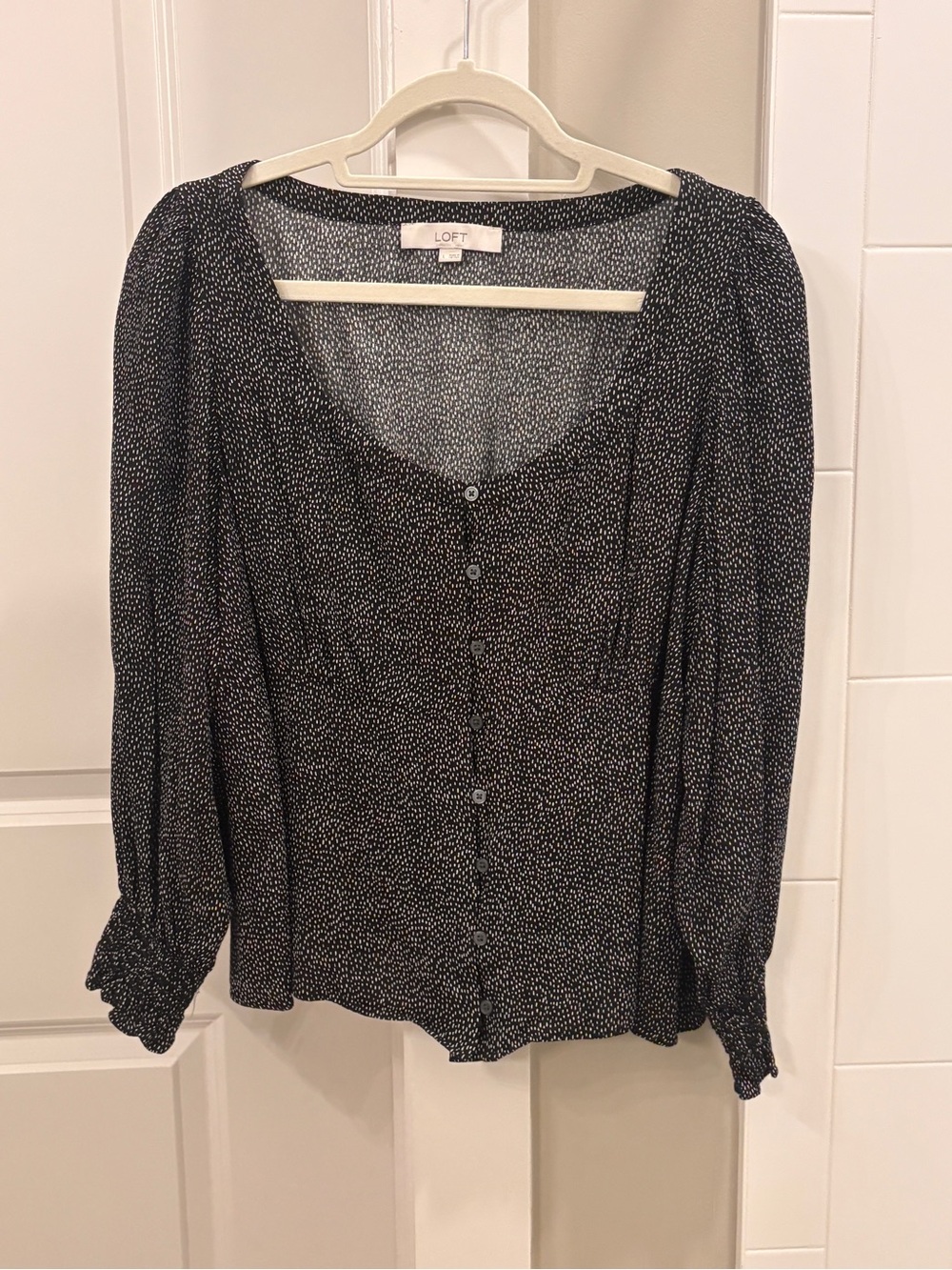 LOFT Black and White Dot Button-Front Blouse